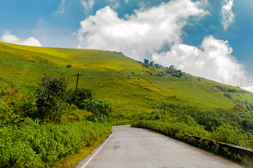 Curvy road passing through beautiful Baba budangiri hills of Chikmagalur,India