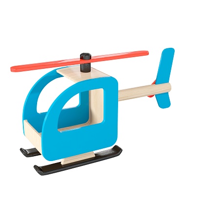 A 3D rendering of a toy helicopter isolated on white