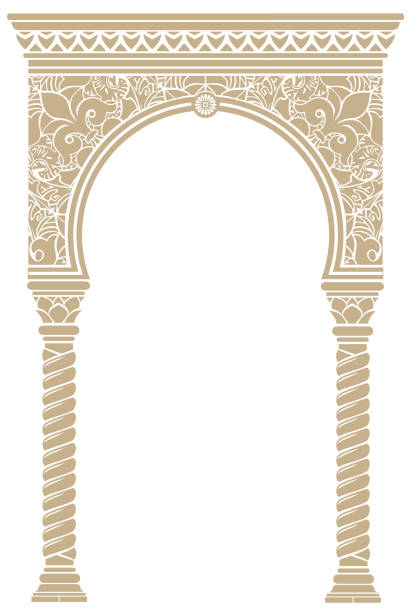 illustrazioni stock, clip art, cartoni animati e icone di tendenza di copertina cartolina oro orientale vintage arco telaio - palace
