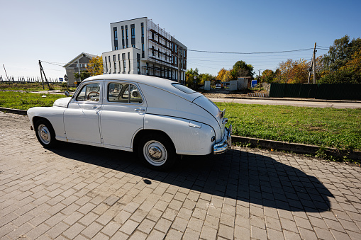 Lviv, Ukraine - October 09, 2022: Retro car GAZ M20 Pobeda , produced in the Soviet Union.
