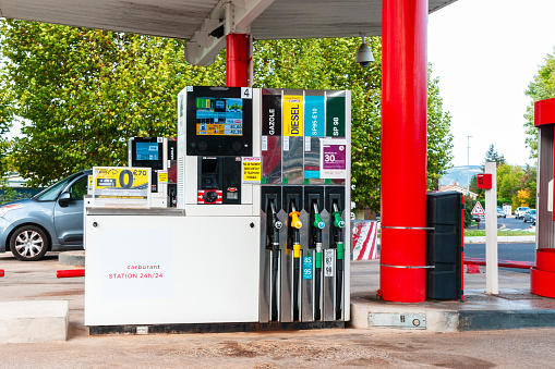 Fuel station. Le Puy en Velay, in Auvergne, France. October 29, 2022.