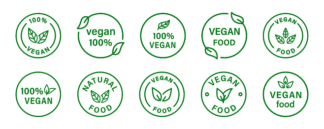 Vegan organic icon collection. Organic eco logo tenplates. Vegan eco, bio icon. Stock vector. EPS 10