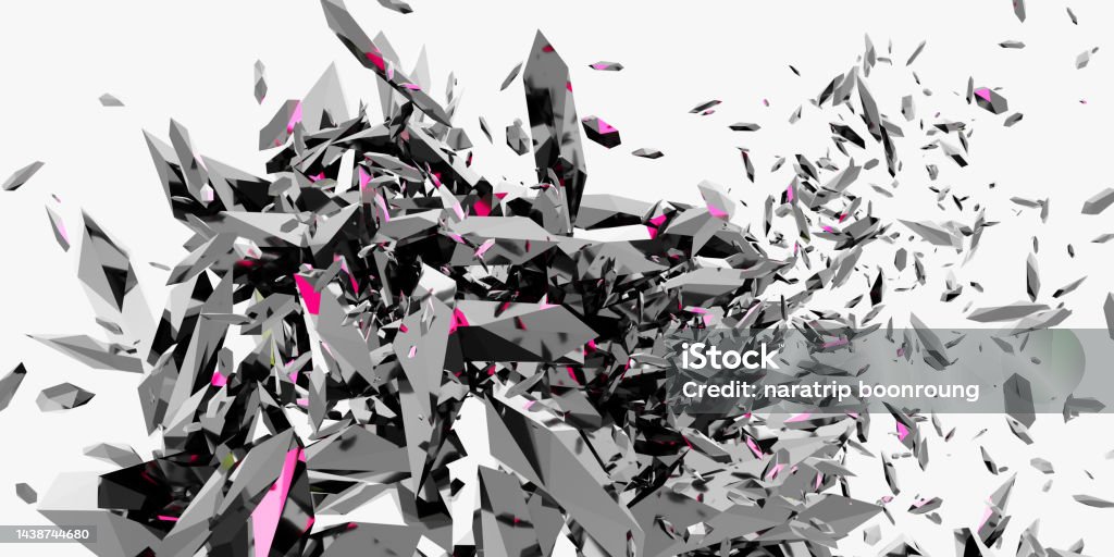 폭발 파편 파편 먼지 요소 깨진 유리 흩어져있는 흰색 배경 3d 그림 고철에 대한 스톡 사진 및 기타 이미지 - 고철, 긁힌 ...