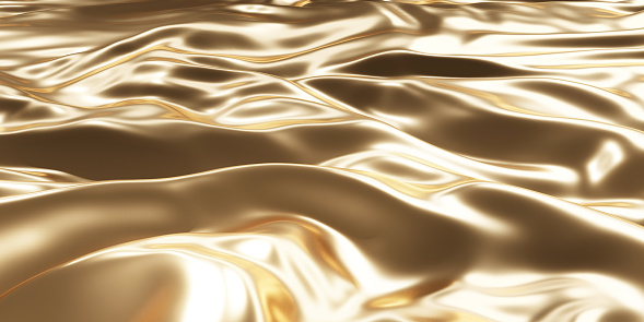 Shiny fabric texture background glittering gold wrinkled traces of fabric 3D illustration