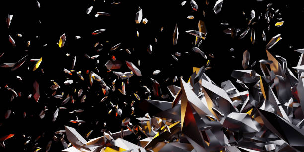 istock Explosion fragments debris dust elements broken glass scattered scattered black background 3d illustration 1438744765