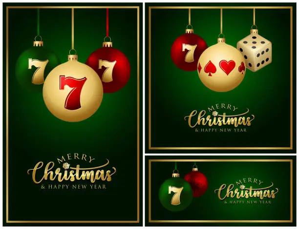 Vector illustration of Casino Christmas Balls - Greeting Cards - Merry Christmas and Happy New Year - Poker Slot Gambling
