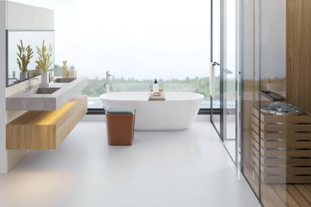 istock Luxury Design Bathroom With Nature View 1438753898