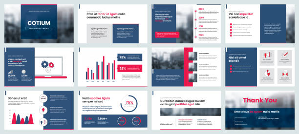 Powerpoint and keynote presentation slides design template and elements of infographics. Elements of infographics for presentations templates. Annual report, leaflet, book cover design. Brochure layout, flyer template design. Corporate report, advertising template in vector Illustration. slide show stock illustrations