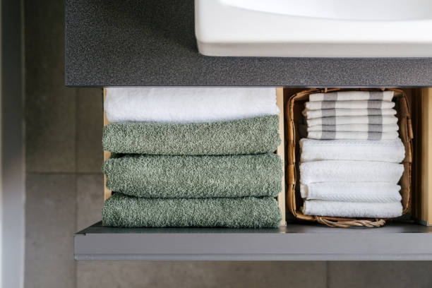 istock keeping clean towels in bathroom, top view 1438757037