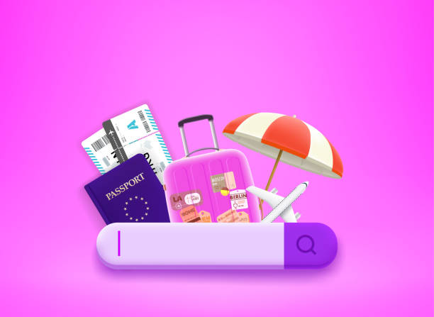 istock Searching for travel tour. Booking tickets online concept. 3d vector illustration 1438759420