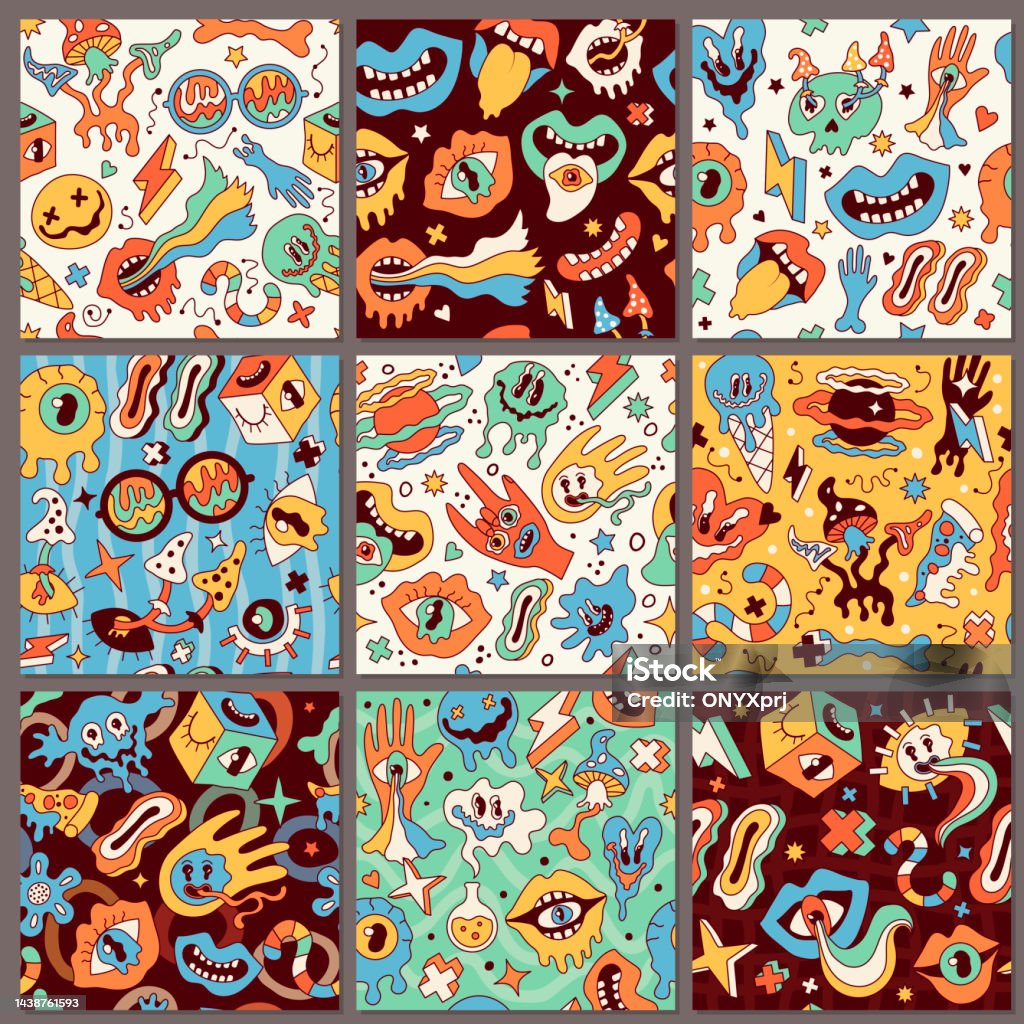 Printable Psychedelic Pattern Psychedelic Seamless Patterns Funky Hippy Retro Textile Design Funny ...