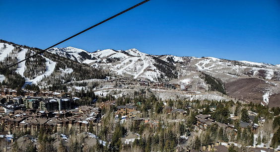 Looking north, down Northstar ski slope from the top, skiing in Vail, Colorado