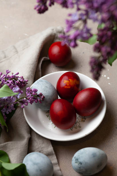 istock Easter colored eggs. Holiday food and easter concept 1438765127