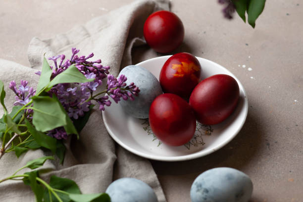 istock Easter colored eggs. Holiday food and easter concept 1438765136