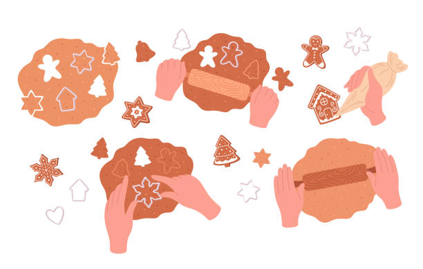 Christmas cookies. Process of making homemade cookies. Forms for cutting gingerbread. Merry Christmas and Happy Holidays. Hand drawn vector illustration Christmas cookies. Process of making homemade cookies. Forms for cutting gingerbread. Merry Christmas and Happy Holidays. Vector illustration gingerbread man cookie cutter stock illustrations