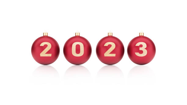 istock Red color christmas bulb and golden 2023 text 1438770529