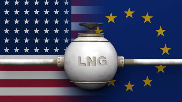 Liquid natural gas supply solution between America and Europe stock photo
