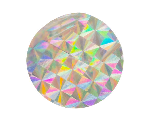 istock Blank round adhesive holographic foil sticker label isolated on white background 1438774148