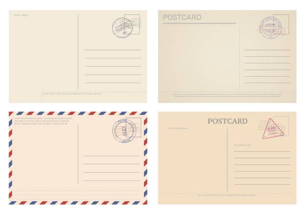 ilustrações de stock, clip art, desenhos animados e ícones de vintage postcard and air mail envelope template - postage stamp backgrounds correspondence delivering