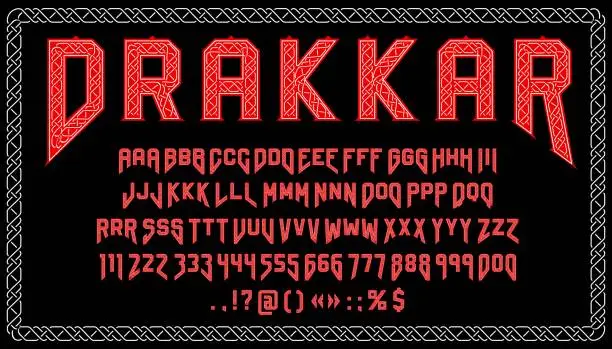 Vector illustration of Viking font, ornate typeface, type alphabet