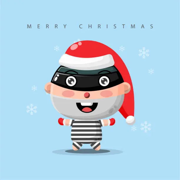 Vector illustration of funny thief wishes you a Merry Christmas