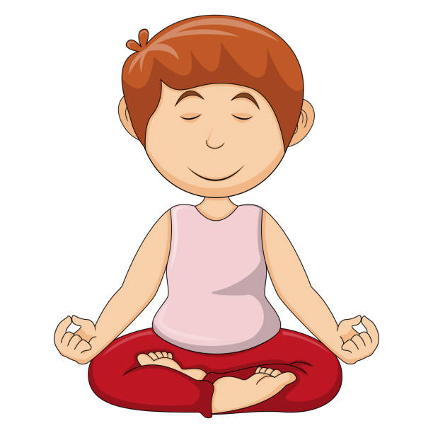 little boy sitting in lotus pose cartoon vector illustration little boy with pink and red sport costum sitting in lotus pose cartoon vector illustration concentrated solar power stock illustrations