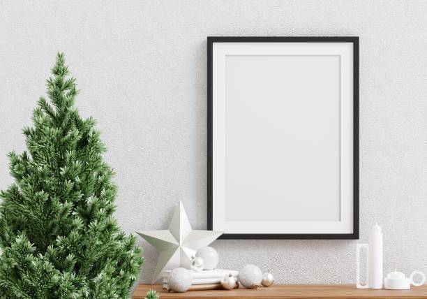 istock Picture frame mounted on the wall with flower vase 1438802164