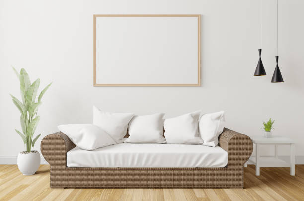 istock sofa in the room with a picture frame on the wall 1438802373