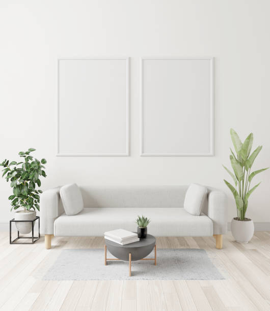istock sofa in the room with a picture frame on the wall 1438802434