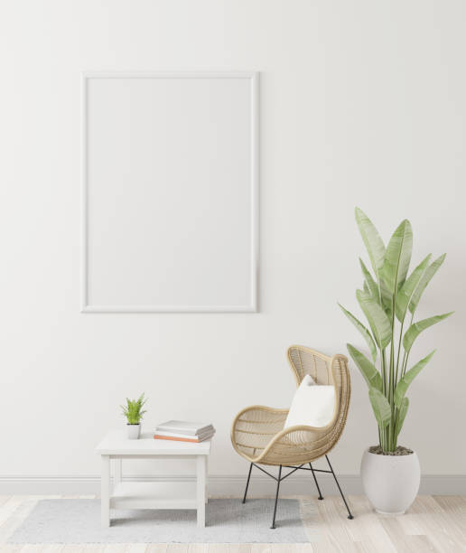 istock Picture frame mounted on the wall with flower vase 1438802767