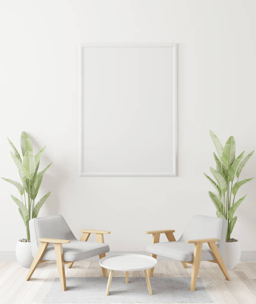 istock Picture frame mounted on the wall with flower vase 1438802829