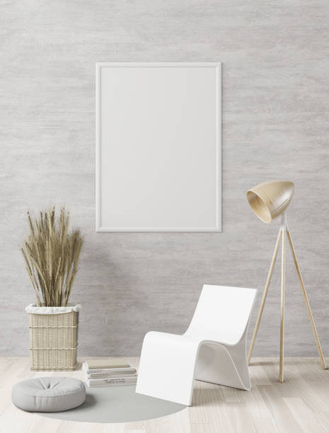 istock Picture frame mounted on the wall with flower vase 1438803032