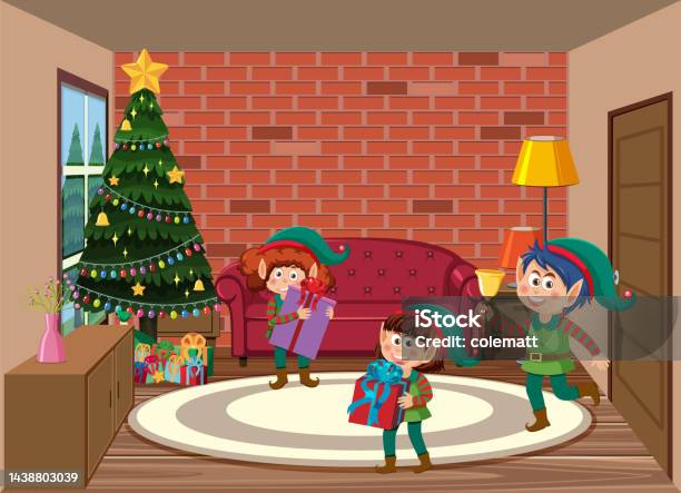Ilustración de Niños Elfos Navideños En La Escena De La Habitación y más Vectores Libres de Derechos de Animal - iStock Ilustración de Niños Elfos Navideños En La Escena De La Habitación y más Vectores Libres de Derechos de Animal - iStock