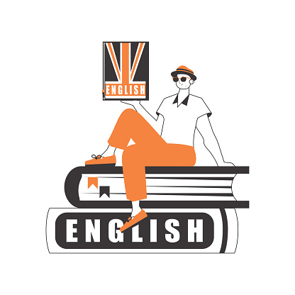 Male English teacher. The concept of learning English. Linear style. Isolated, vector illustration.
