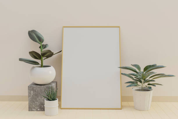 istock A picture frame on the floor with a flower vase. 1438803876
