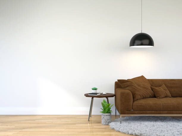 istock Sofa in the room with a lamp placed on the side. 1438806209