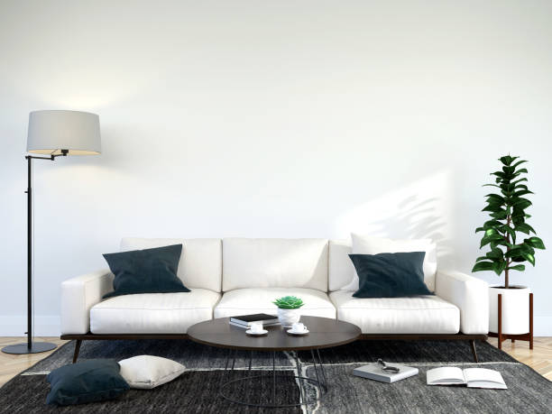 istock Sofa in the room with a lamp placed on the side. 1438806219