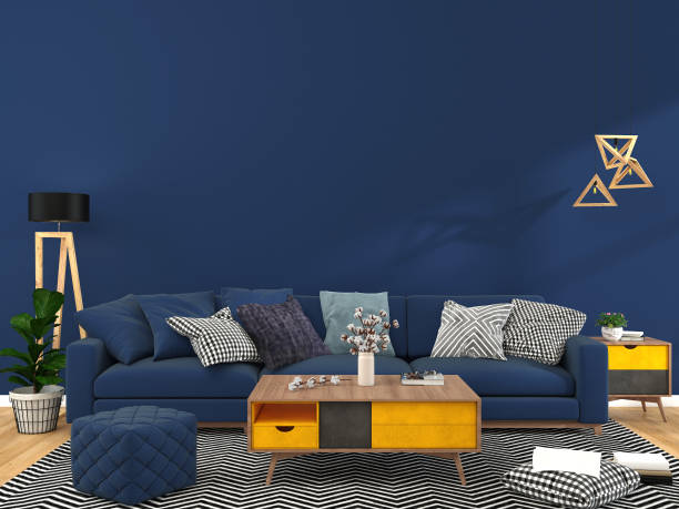 istock Sofa in the room with a lamp placed on the side. 1438806320
