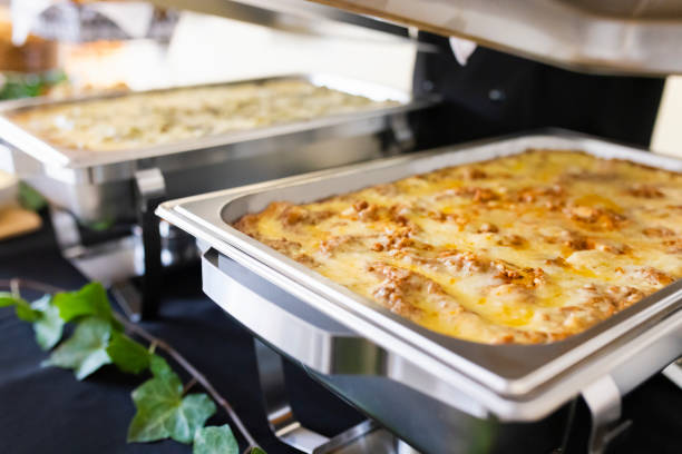 Traditional and vegetarian lasagna at the buffet