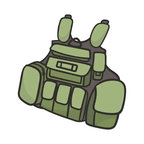 Vector illustration of Green bulletproof vest doodle cartoon illustration