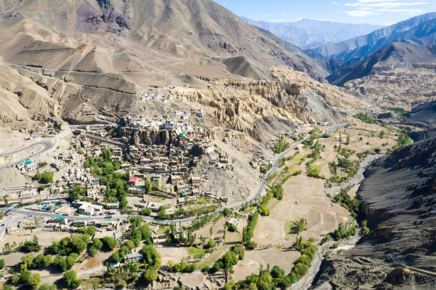 aerial view of Lamayuru village and Lamayuru Monastery or Gompa is a tibetan style buddhist monastery in Ladakh, north India aerial view of Lamayuru village and Lamayuru Monastery or Gompa is a tibetan style buddhist monastery in Ladakh, north India moonland stock pictures, royalty-free photos & images