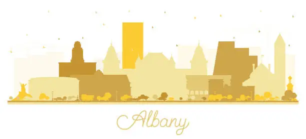 Vector illustration of Albany New York City Skyline Silhouette with Golden Buildings Isolated on White.