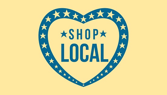 illustration of local shop icon with heart shape, small business saturday