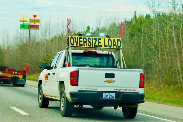 "Oversized Load" Sign on Truck, Interstate 95, Virginia (USA) stock photo