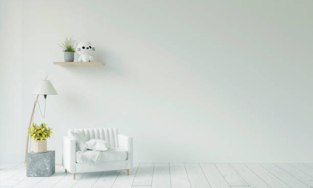 istock A modern interior wooden floor living room with couch isolated on light background, 3D render, 3D illustration 1438824709