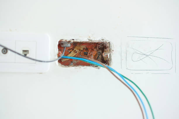 istock Electrical Wiring installation cables for socket. Renovation, Repair and development of home and apartment concepts 1438834177