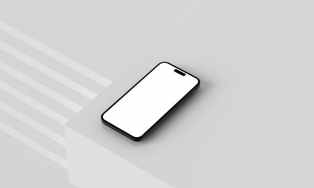 istock Illustration 3d render of isometric rectangles simulating a telephone in a 3d space with blank spaces. From different perspectives and views to help rock up for applications. 1438835317