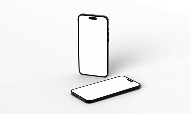 Illustration 3d render of isometric rectangles simulating a telephone in a 3d space with blank spaces. From different perspectives and views to help rock up for applications.