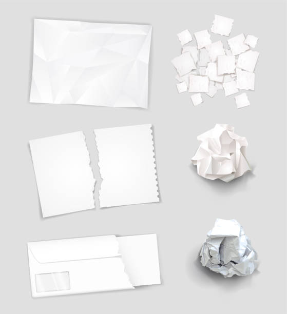 ilustrações de stock, clip art, desenhos animados e ícones de set of different crumpled and torn sheets of paper - paper crumpled document garbage