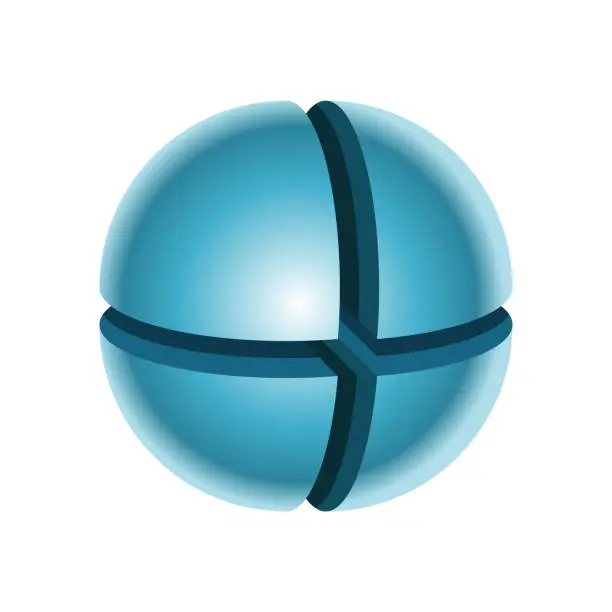 Vector illustration of Blue shiny sphere made out four pieces. Company logo design template.